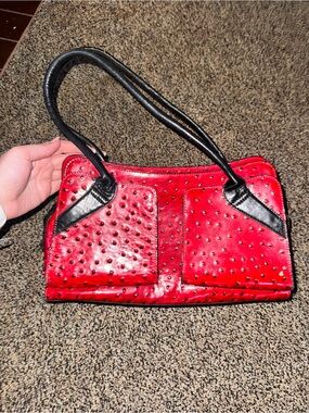 Red Studded Purse with Black Handles